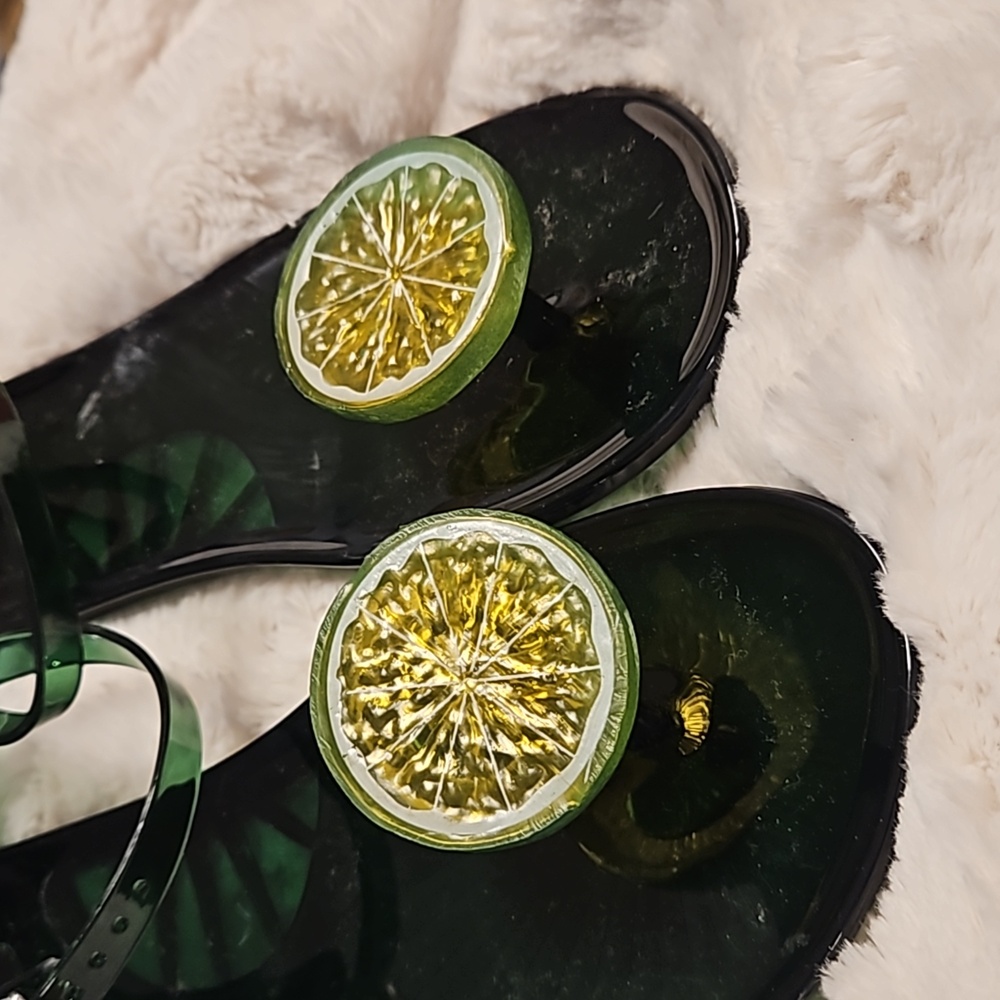 Lime slices slippers flip flops green sz.40 9- 9.5 new no tags beach tropical - Picture 8 of 10